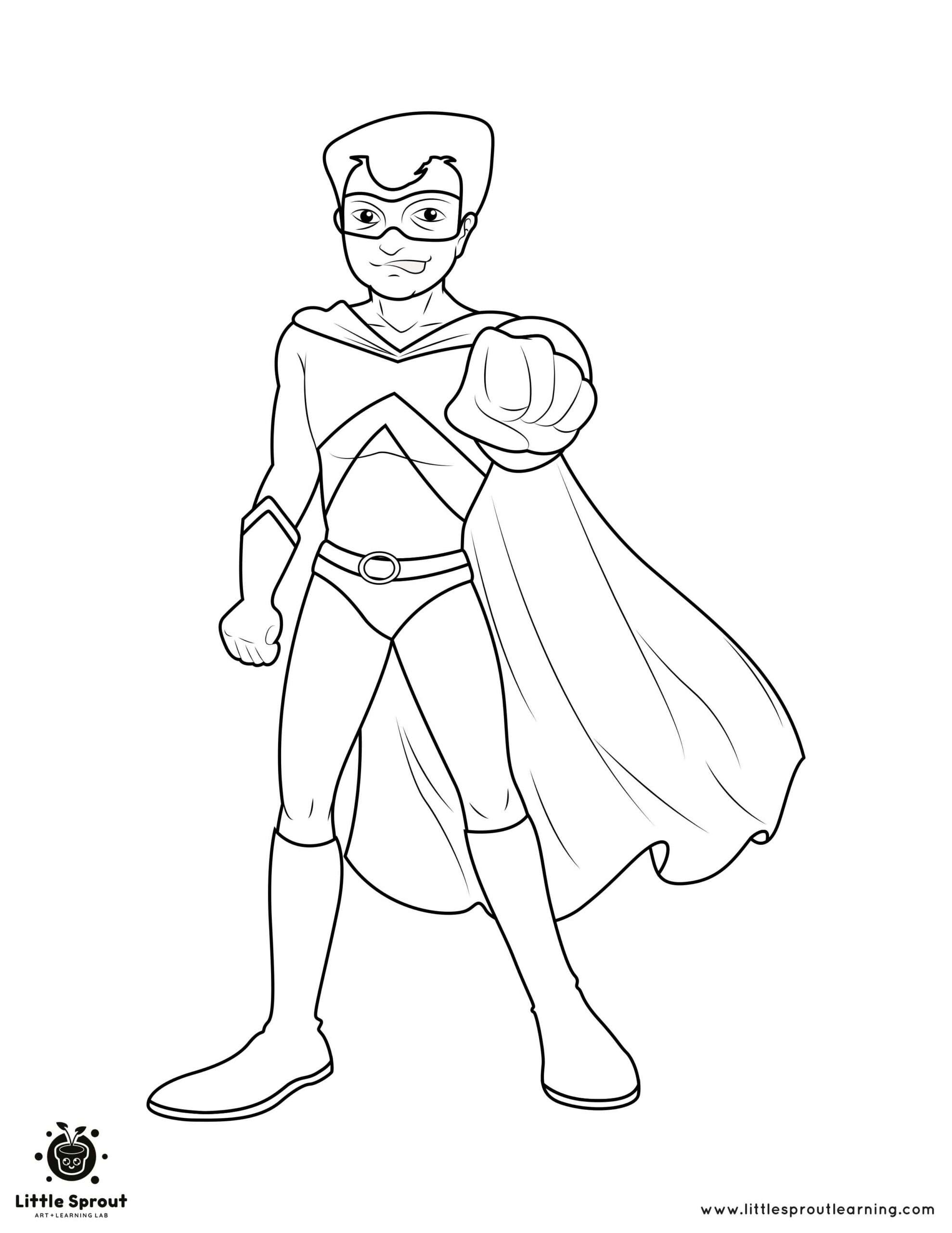 Coloring Page Superhero 1 Little Sprout Learning scaled