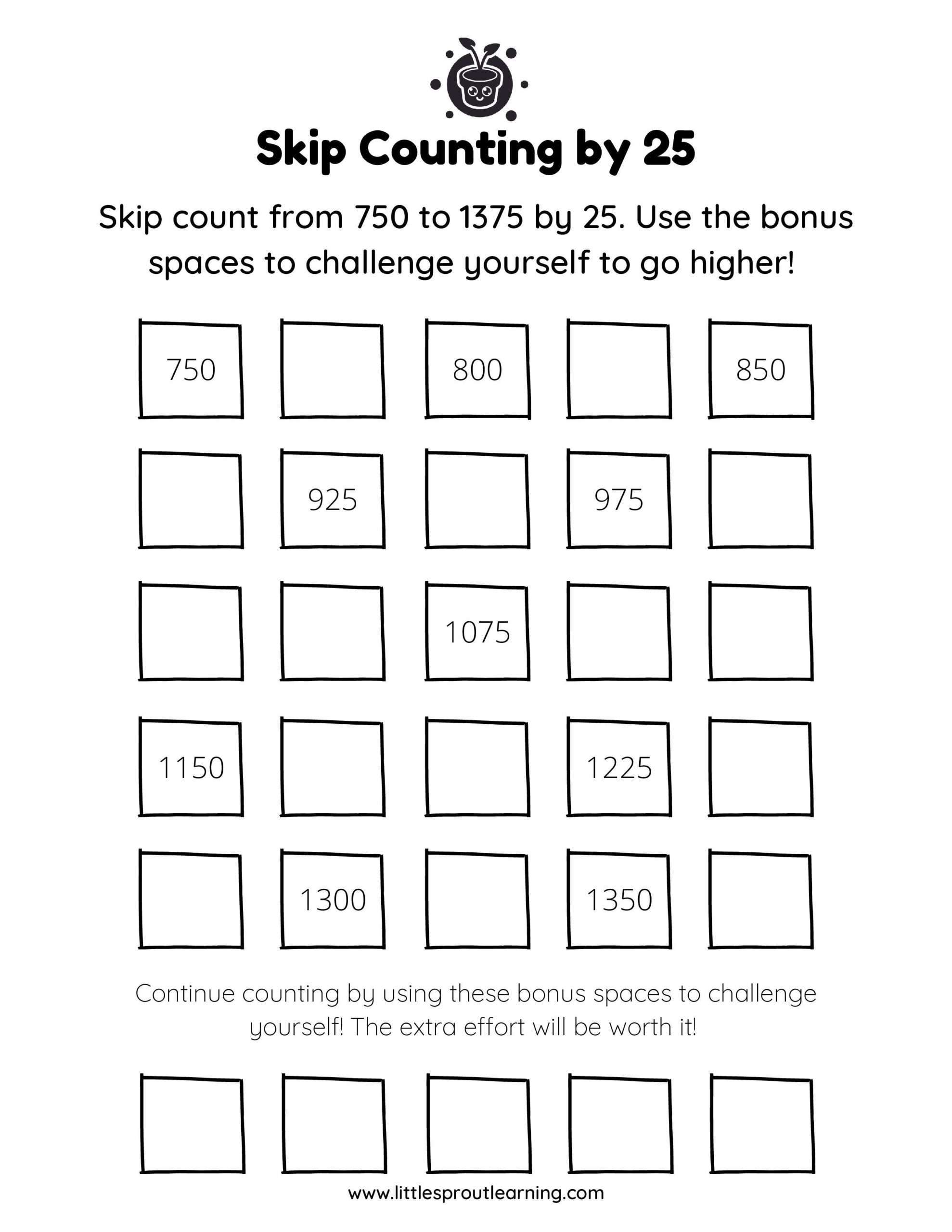Grade 3 Counting Practice Worksheet Skip Counting by 25 scaled