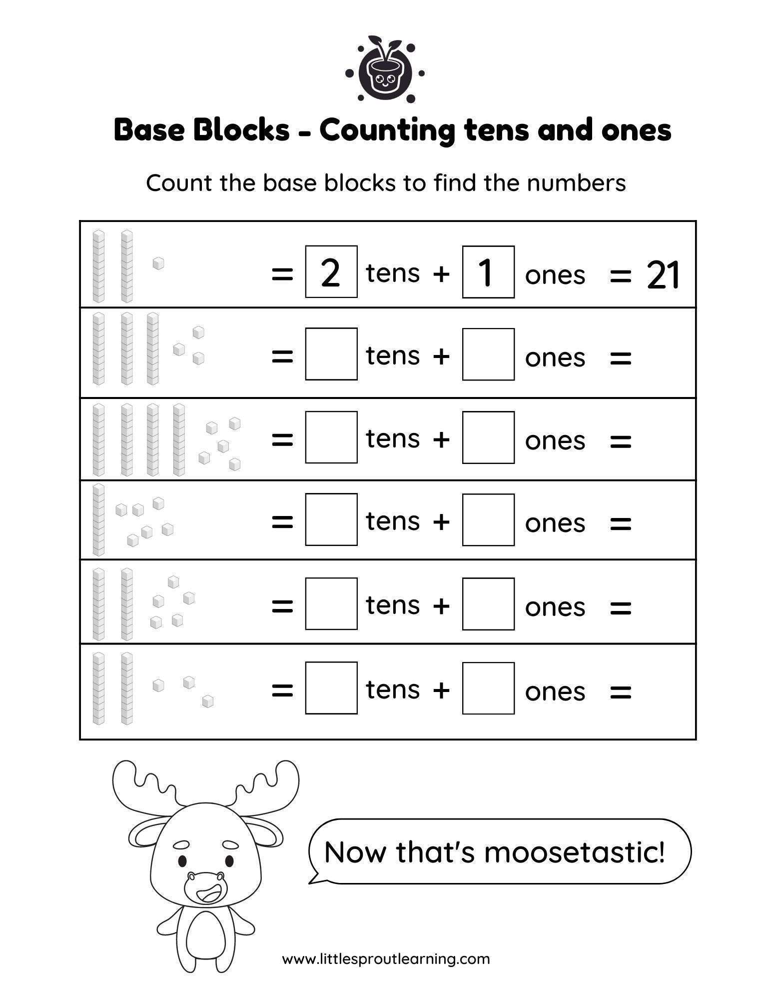Grade 1 Base Block Worksheet Counting with Base 10 blocks V.1
