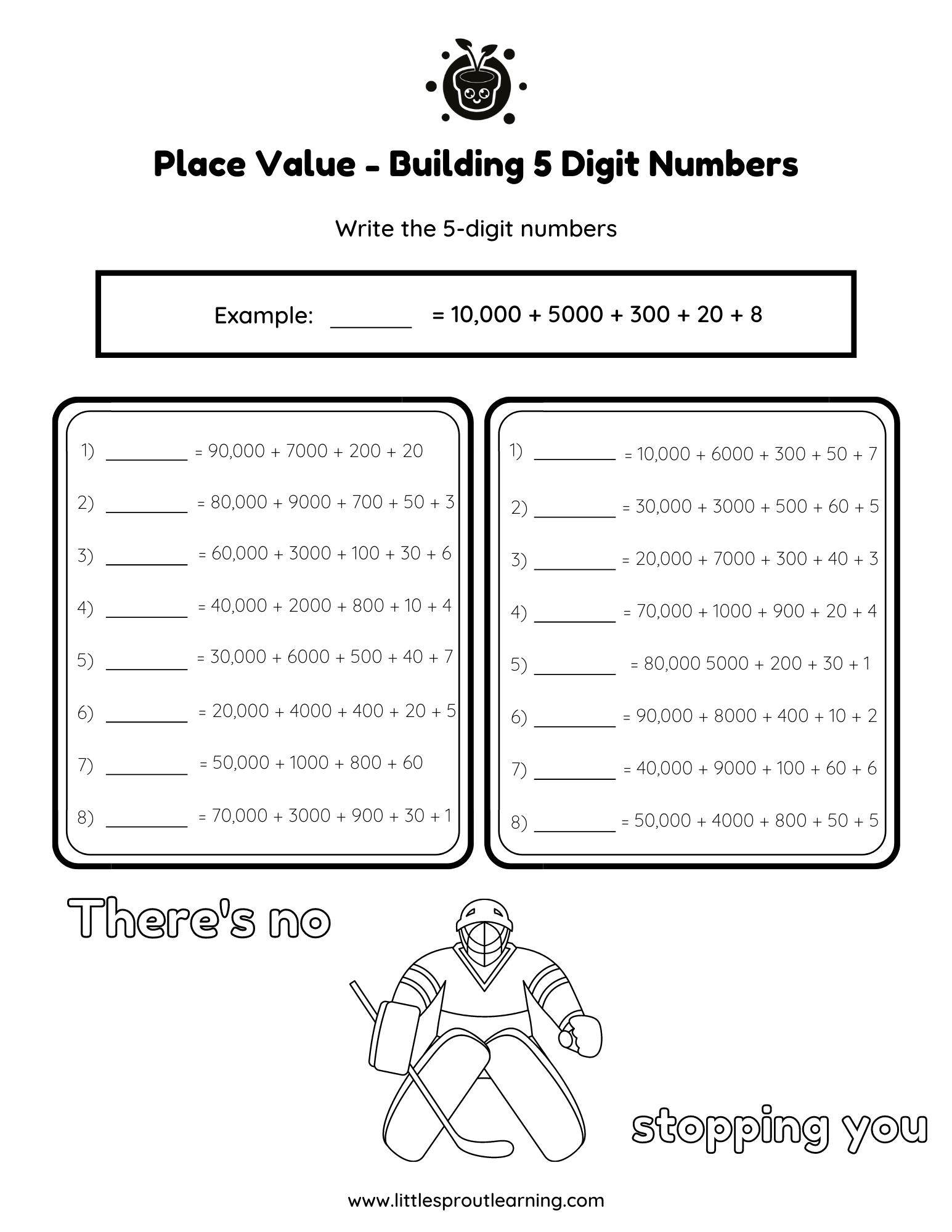 Link to Math Practice Worksheet for Place Values in building 5 digit numbers