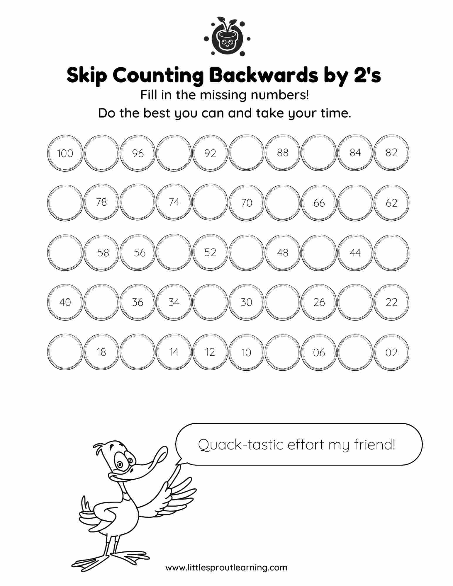 skip counting backwards by 2s worksheet