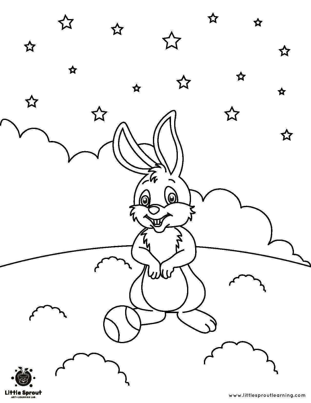 Nighttime Playtime Bunny Coloring Page