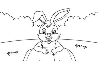 Hiding Behind a Stump Bunny Coloring Page