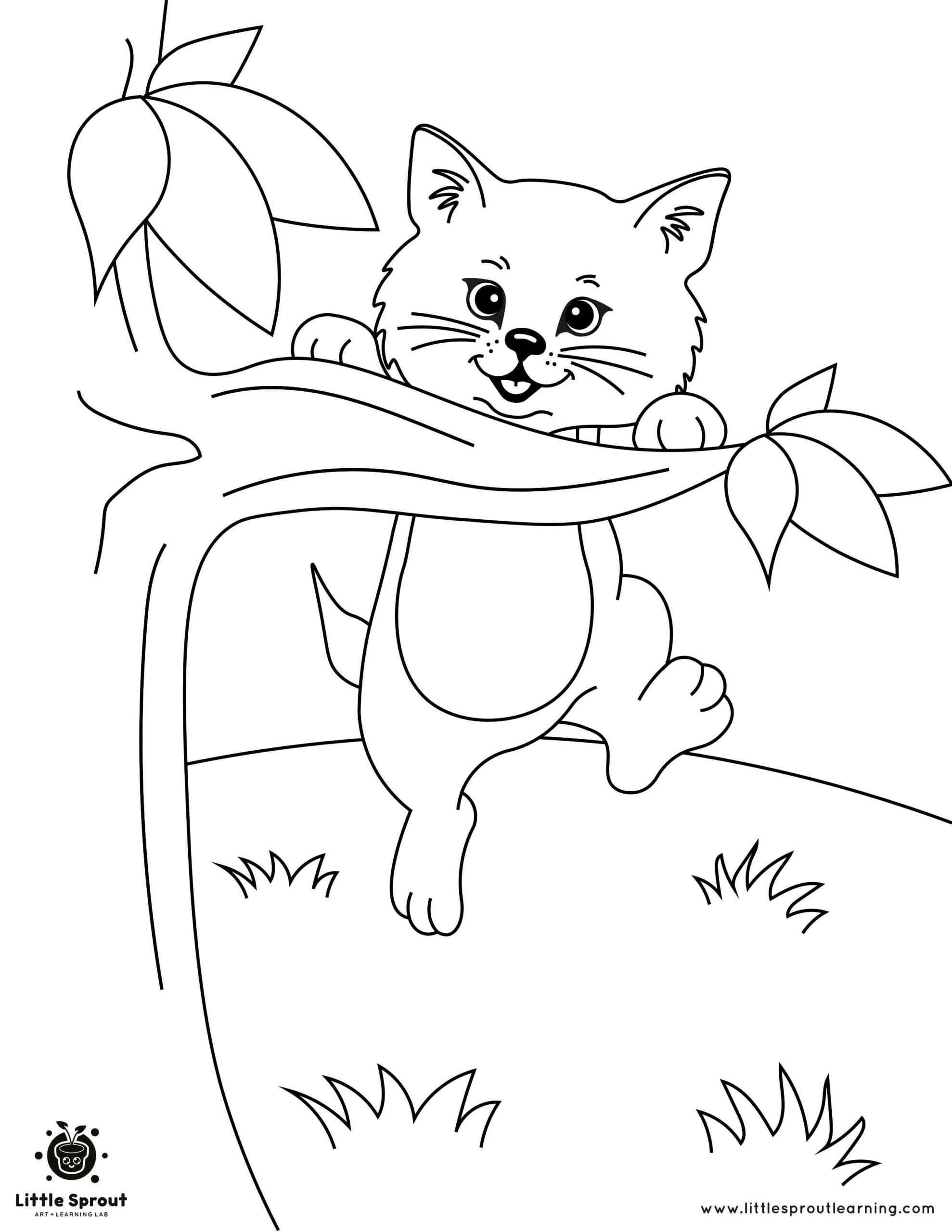 cat climbing on tree Coloring Page