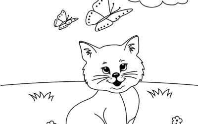 Making Butterfly Friends Cat Coloring Page