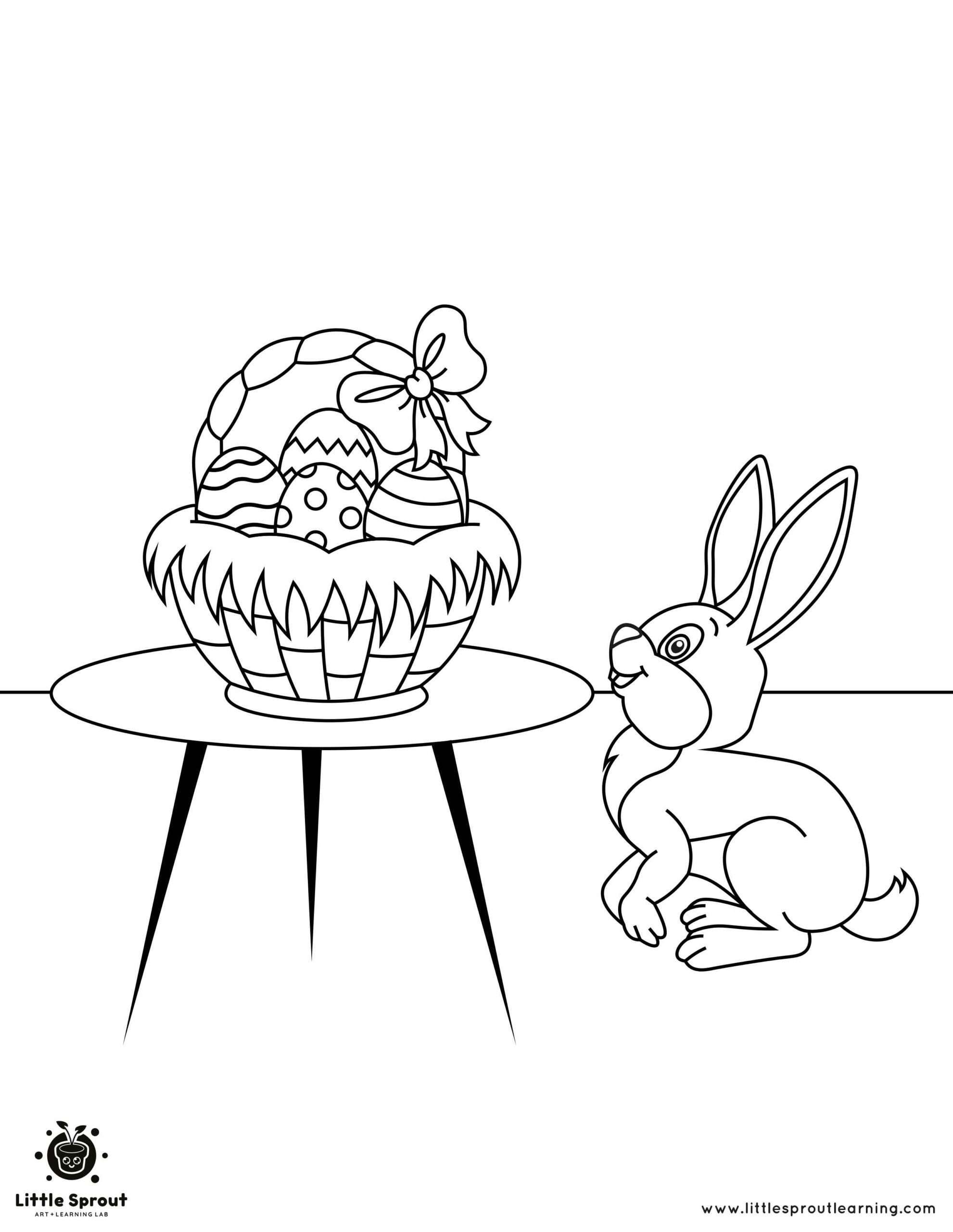 Easter Bunny and Egg Basket Easter Coloring Page