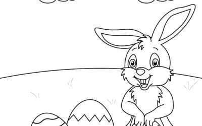 Easter Bunny Hiding Eggs Easter Coloring Page