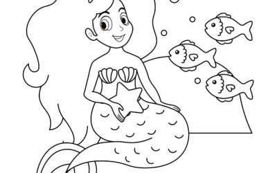Mermaid and Fish Friends Mermaid Coloring Page