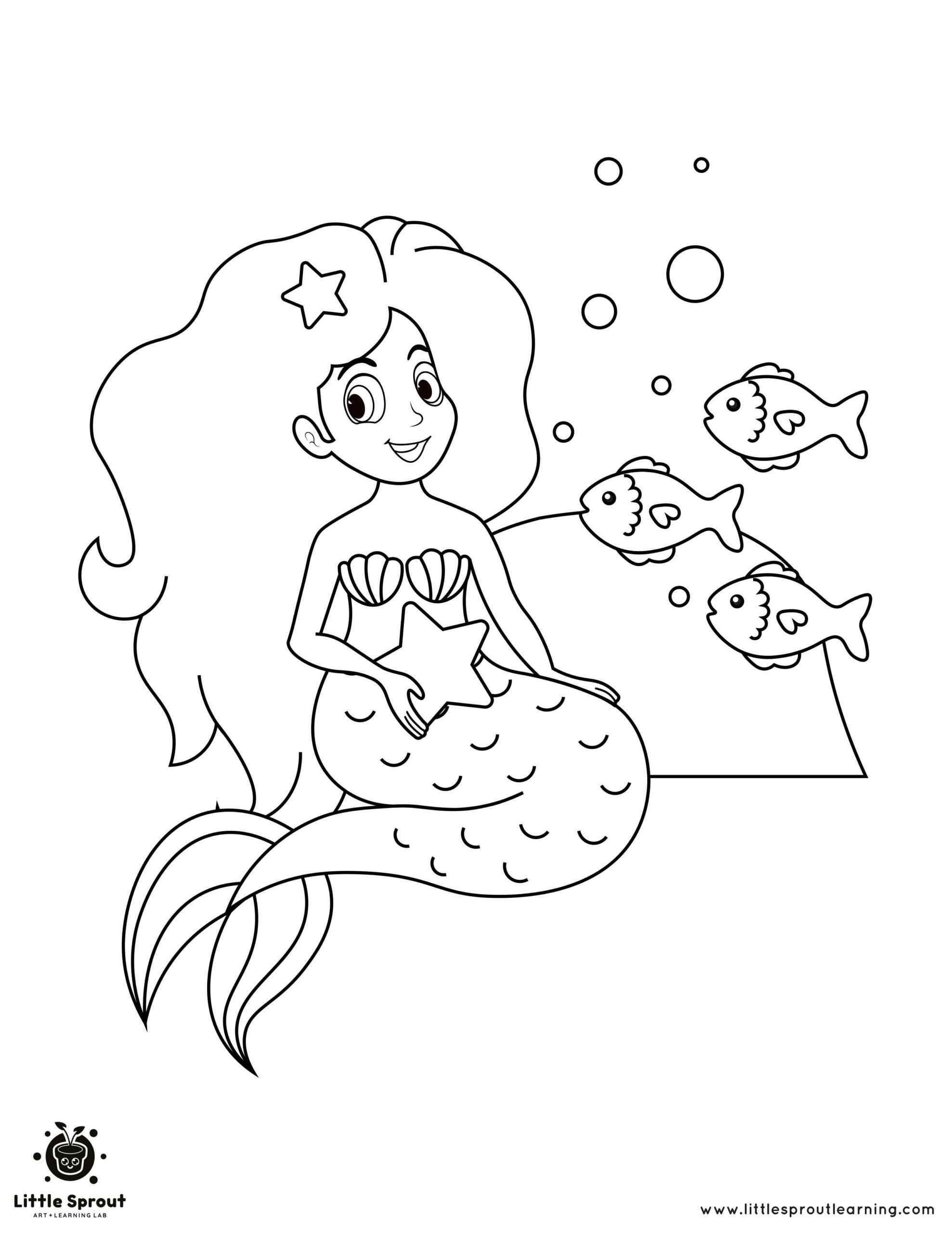 Mermaid and Fish Friends Mermaid Coloring Page