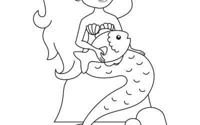 Friendly Cuddles Mermaid Coloring Page