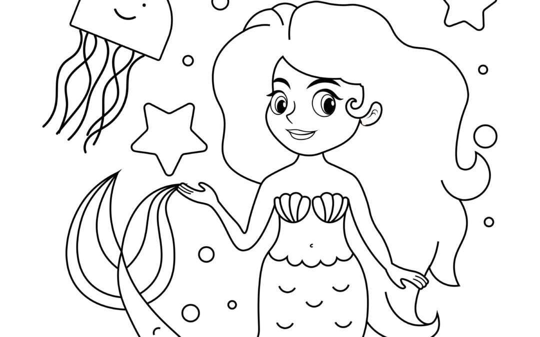 Mermaid With Her Jellyfish Mermaid Coloring Page