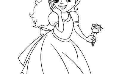 Rose in Hand Beautiful Princess Coloring Page
