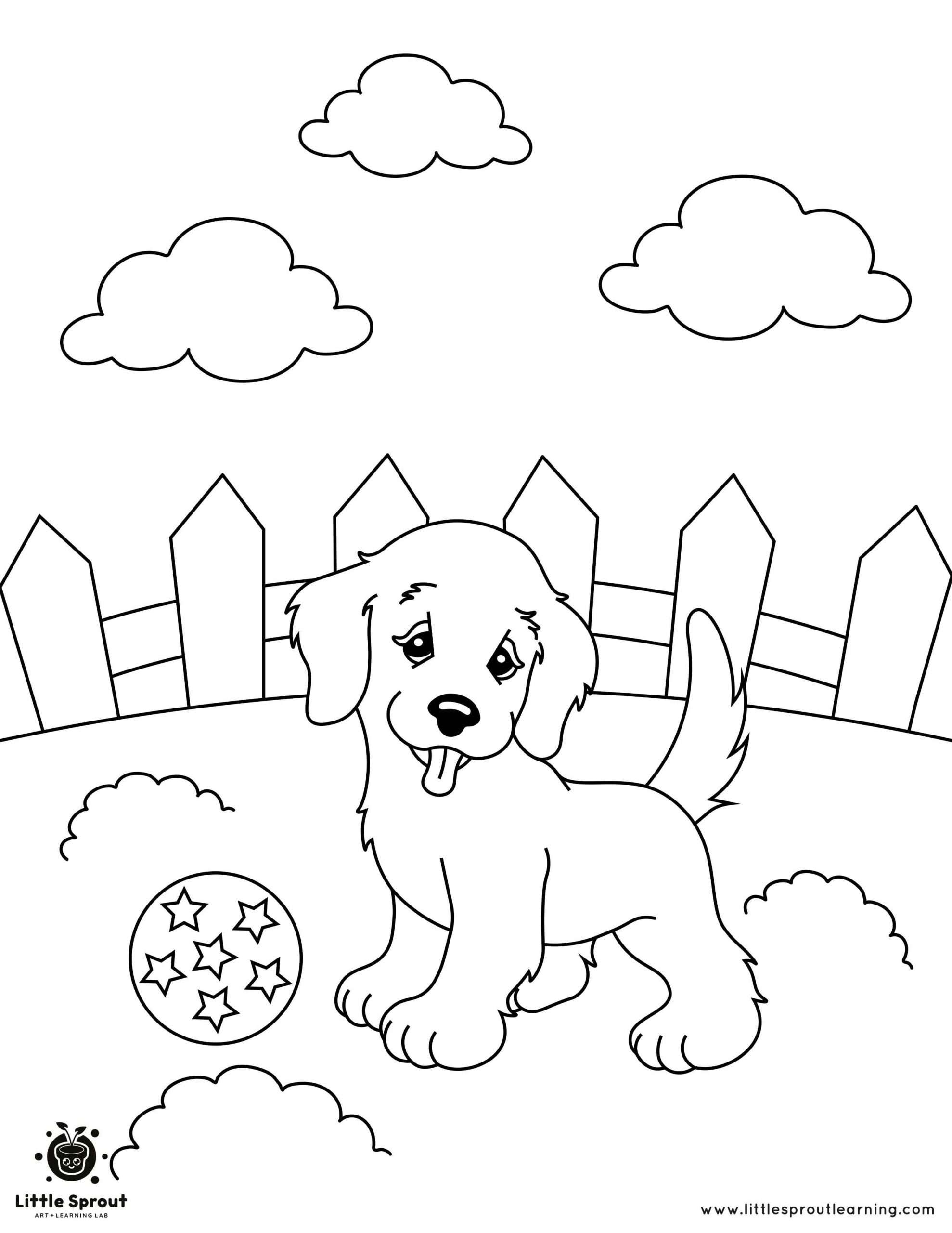 Let's Play Fetch Puppy Coloring Page