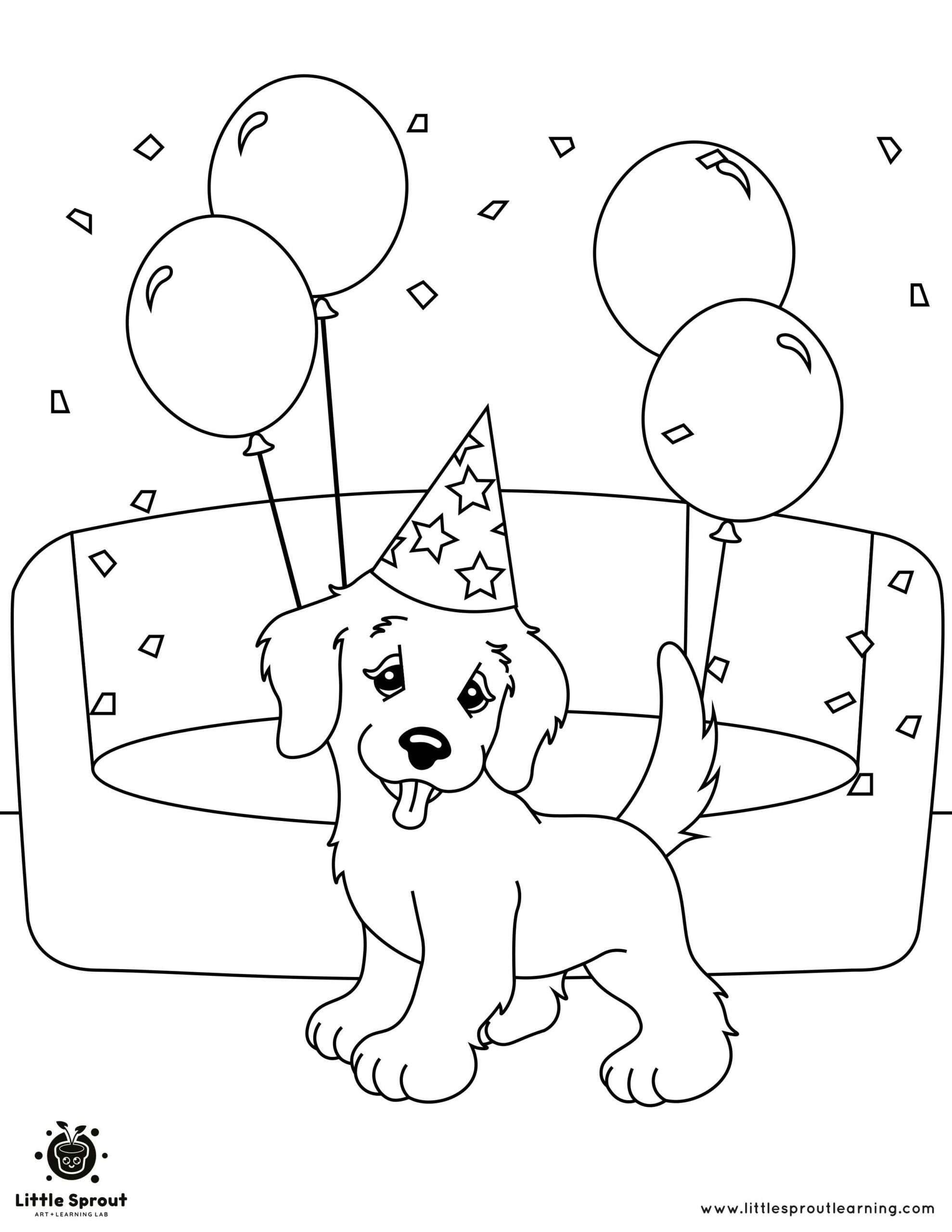 Happy Birthday Puppy Coloring Page