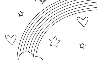 Hearts and Stars and a Rainbow Coloring Page