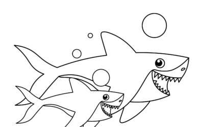 Mommy and Baby Shark Coloring Page