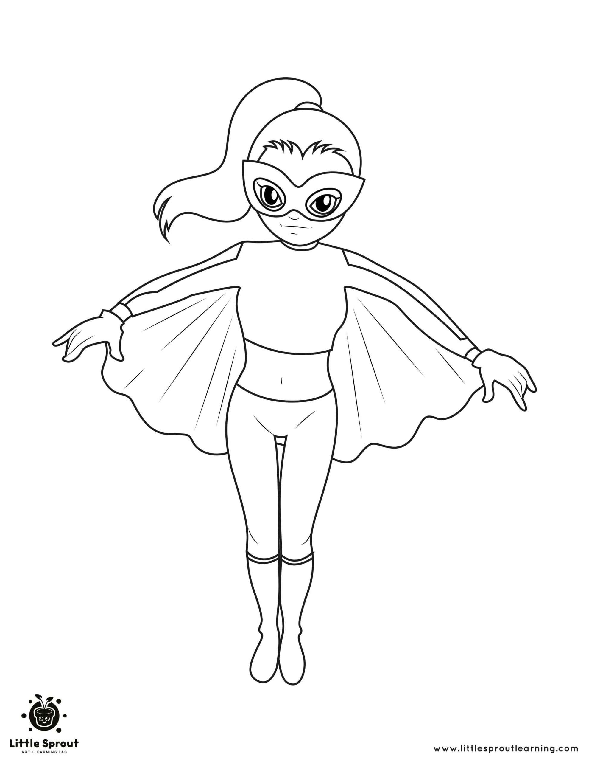 Flying Heroine Superhero Coloring Page