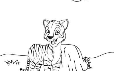 Cub Playing By a Stump Tiger Coloring Page