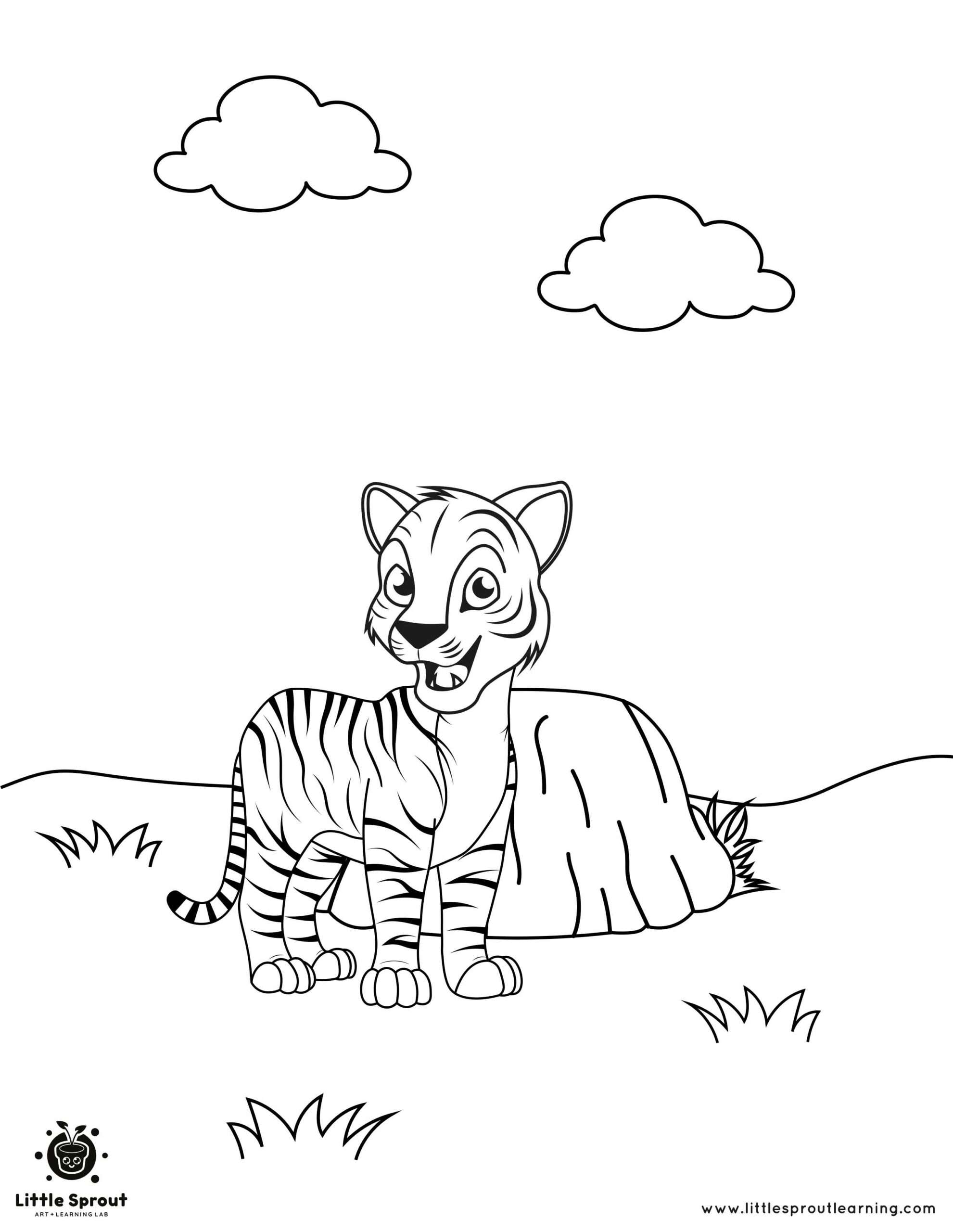 Cub Playing By a Stump Tiger Coloring Page