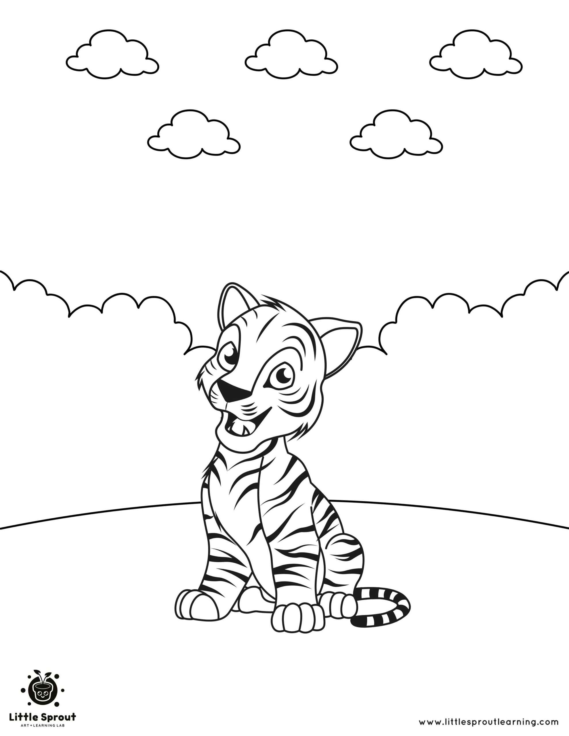 Smiling Cub Tiger Coloring Page