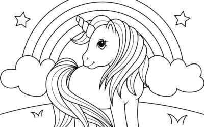 Rainbow, Stars and a Unicorn Coloring Page