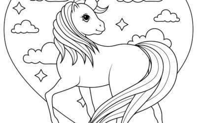 Heart and Unicorn Coloring Page
