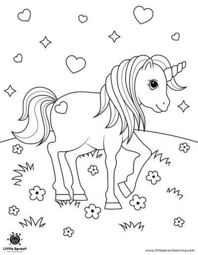 Playing in a Field Unicorn Coloring Page