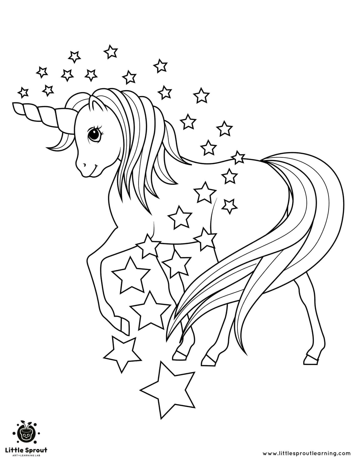 Sprinkling Stars Unicorn Coloring Page