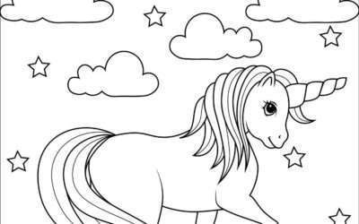 Rainbow and Unicorn Coloring Page