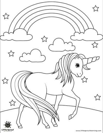 Rainbow and Unicorn Coloring Page