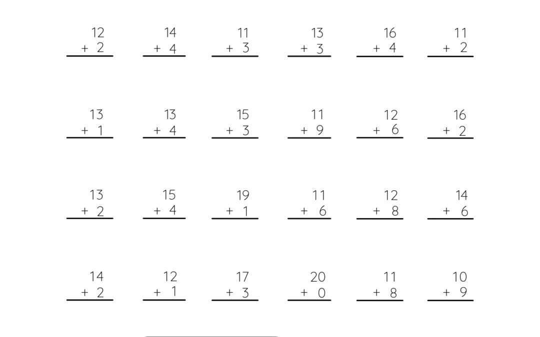 Stacked Addition Add 2 Digits to 1 Digit Up to 20
