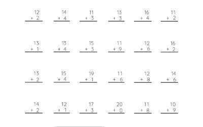 Stacked Addition Add 2 Digits to 1 Digit Up to 20
