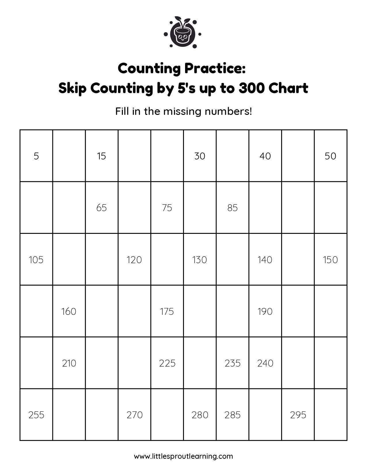 Skip Counting By 5  Up to 300 Fill in the Blanks