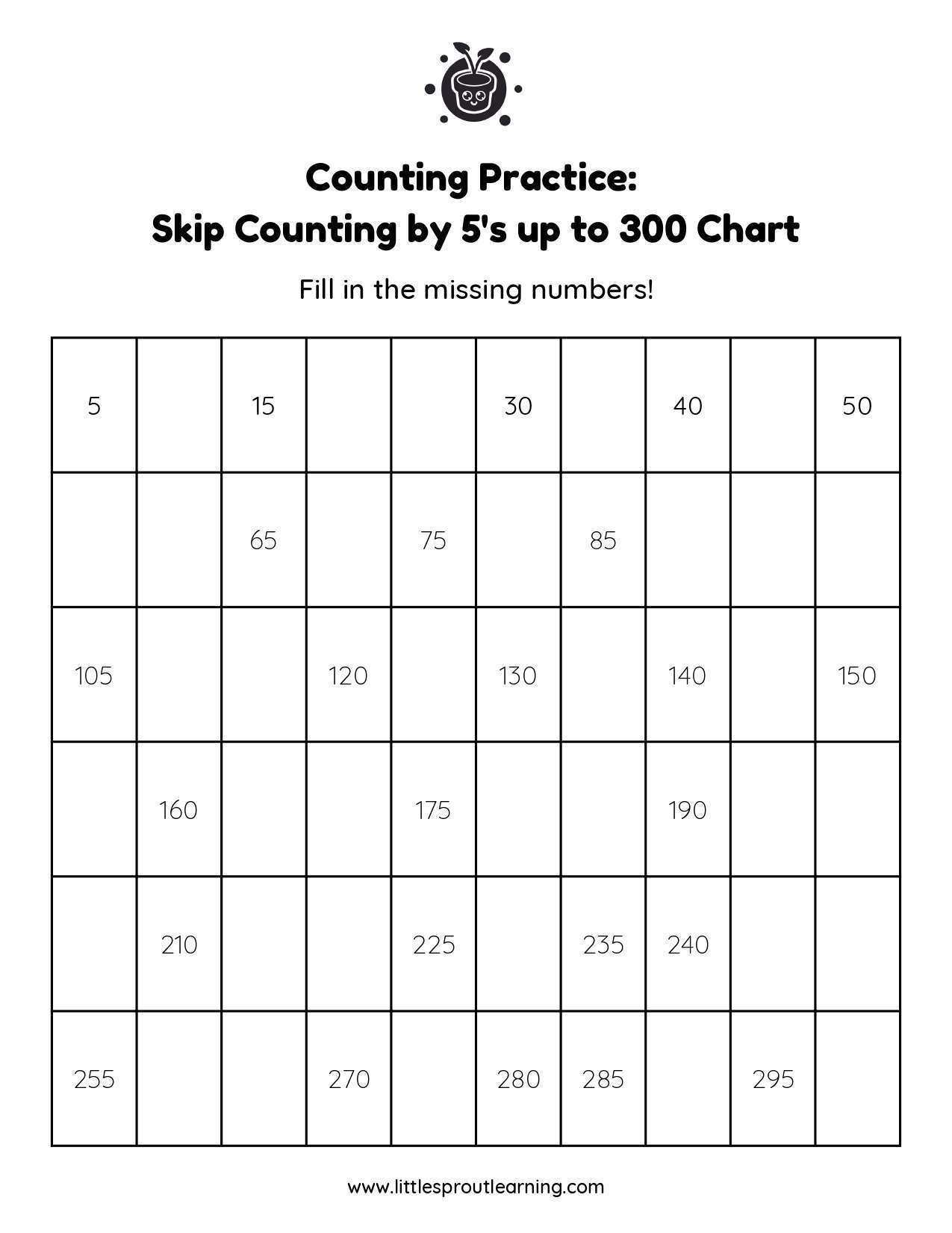 Skip Counting By 5 Up To 300 Little Sprout Art