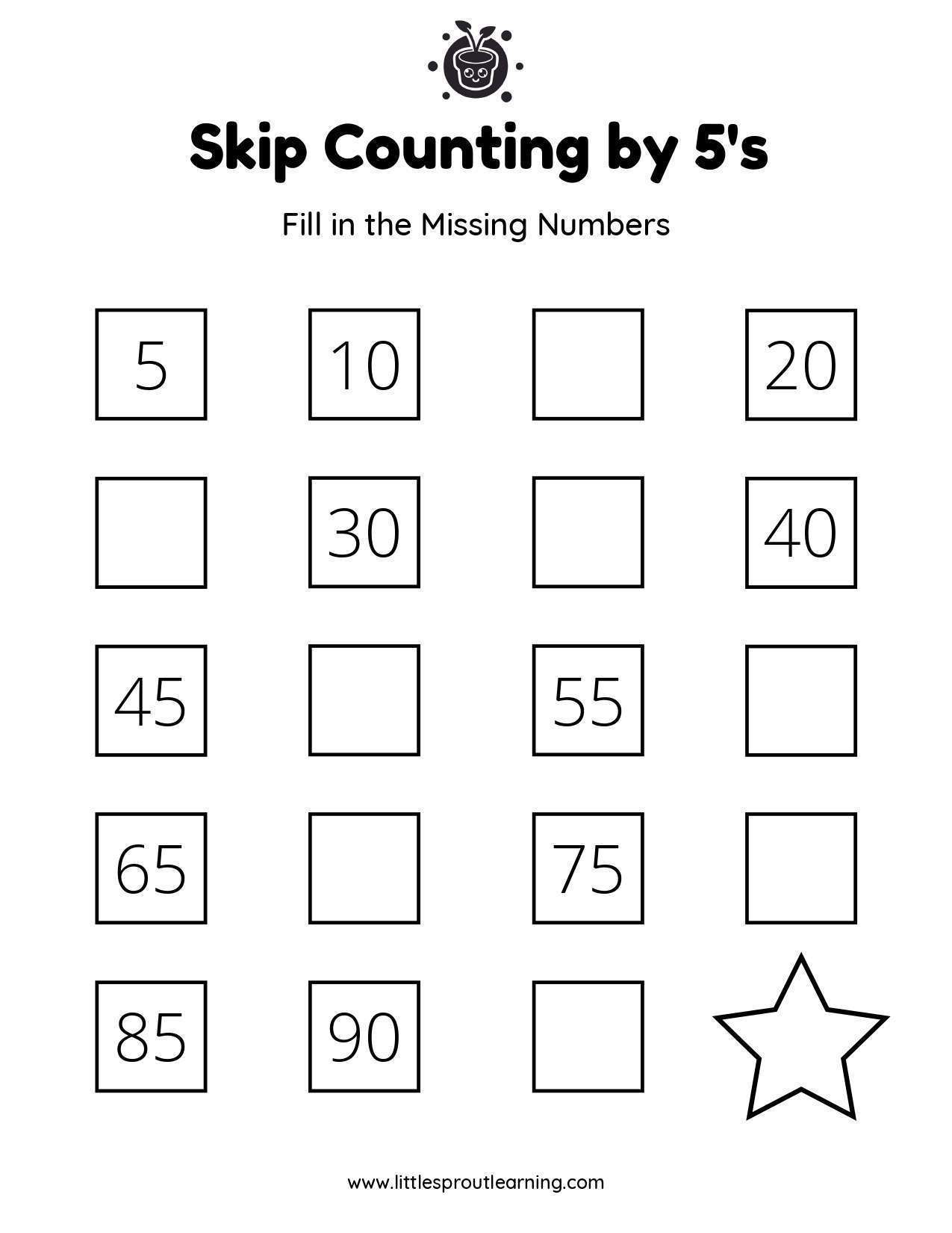 Skip Counting by 5’s – Fill in the Blanks – C