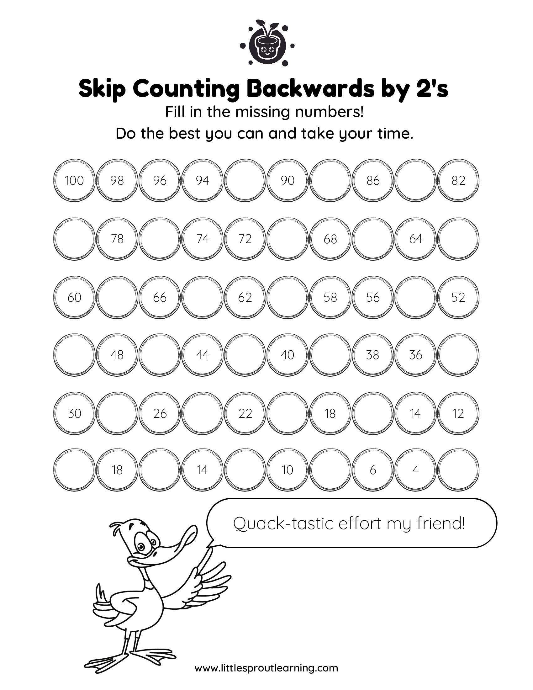 Skip Counting Backwards by 2’s