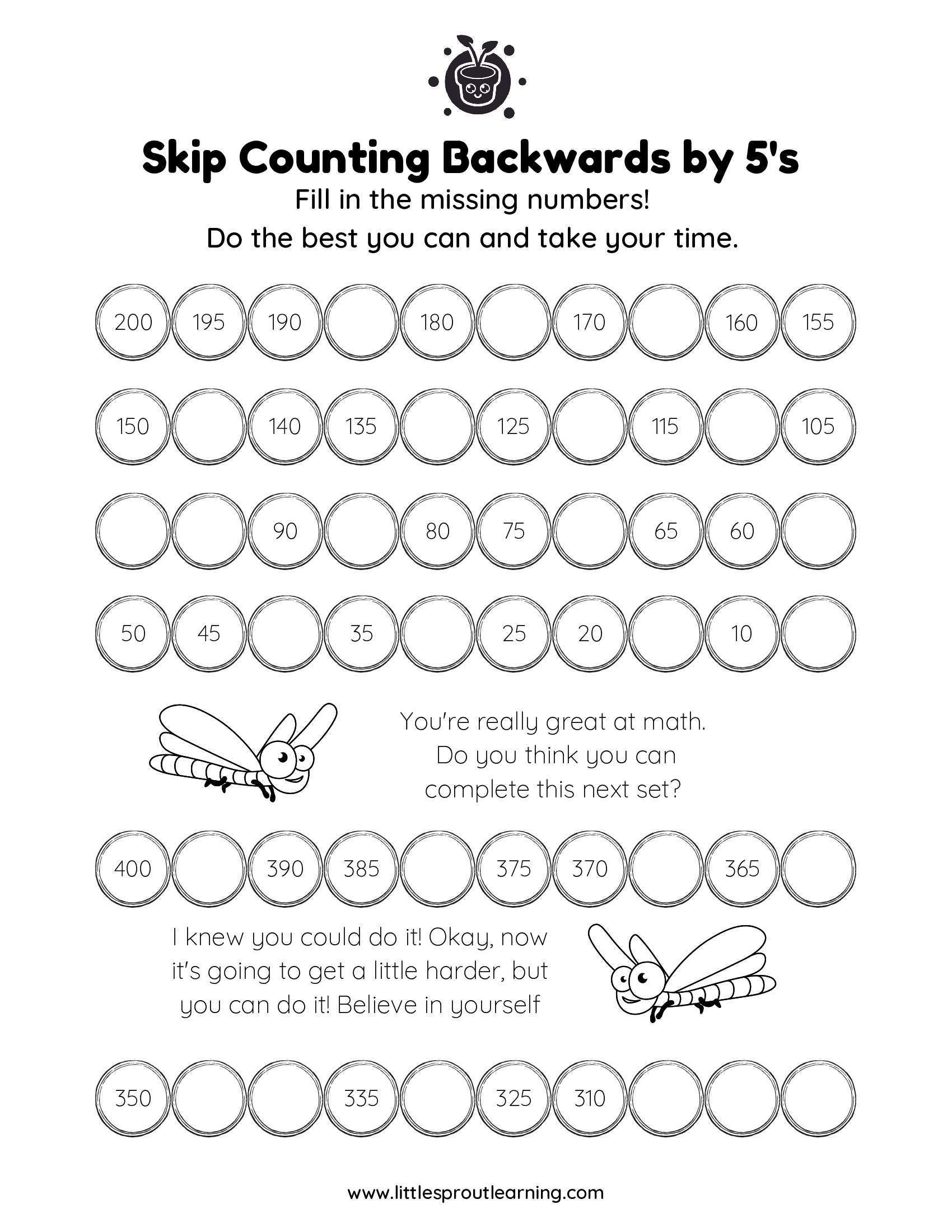 Skip Counting Backwards by 5’s