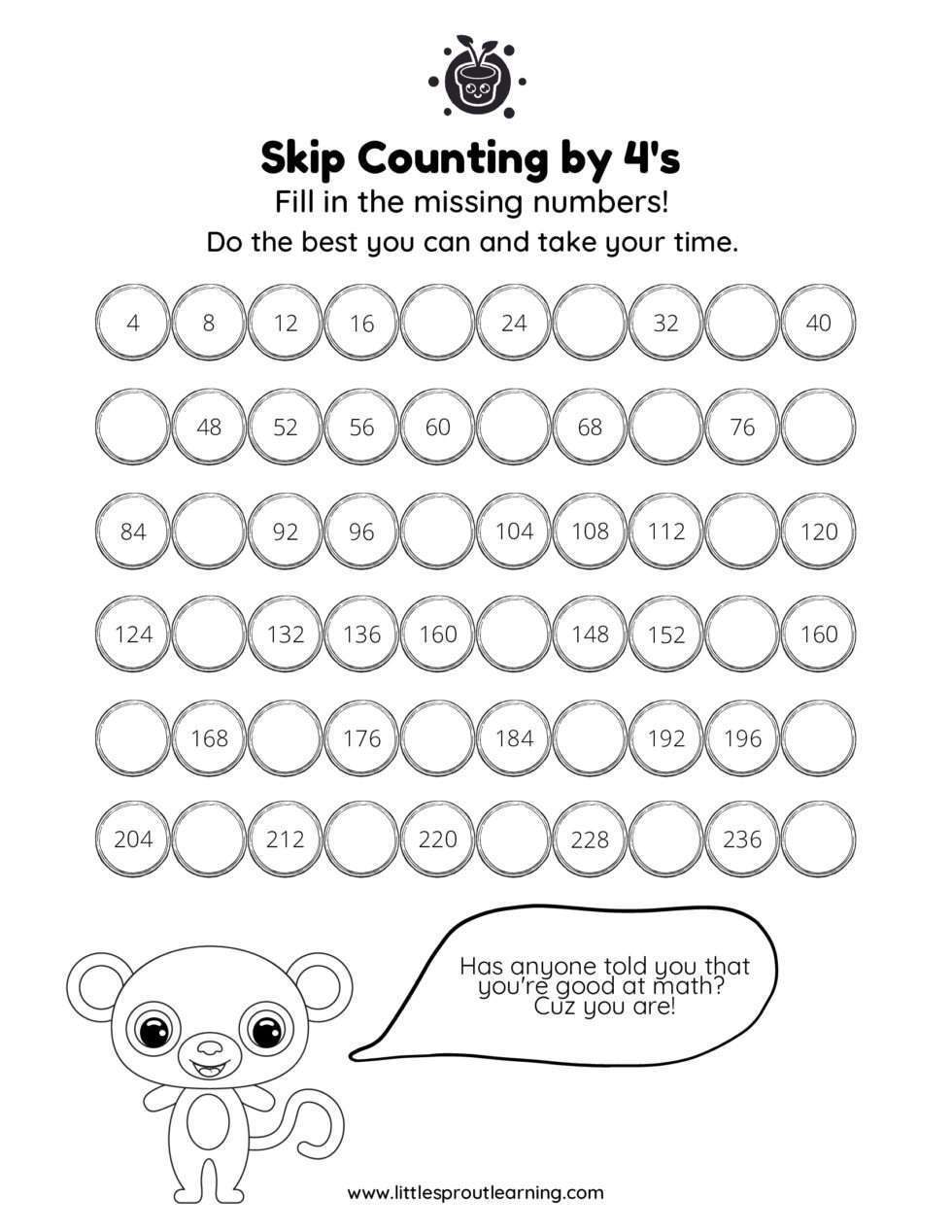 Skip Counting By 4’s | Little Sprout Art + Learning Lab