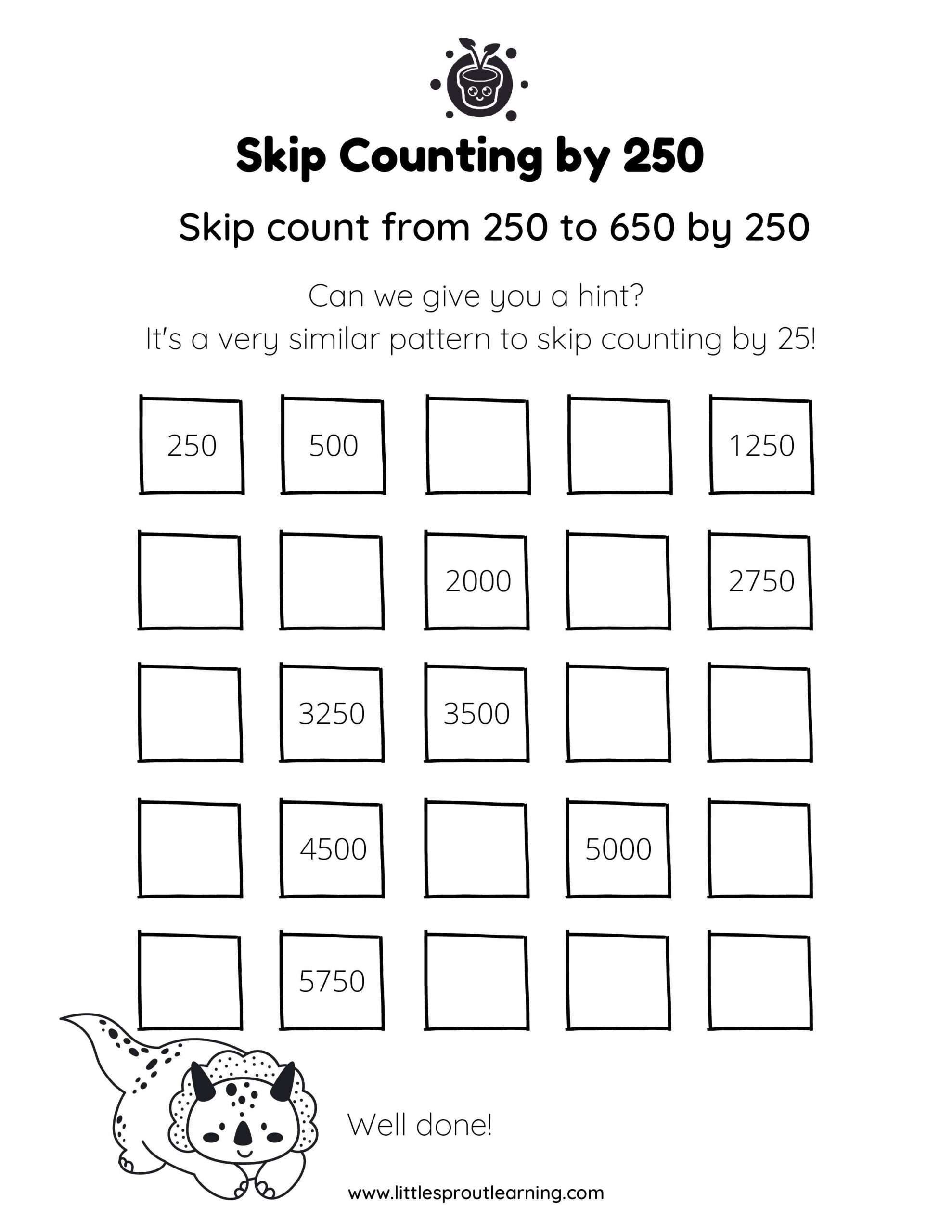 grade 3 Counting Practice Worksheets Skip Counting by 250