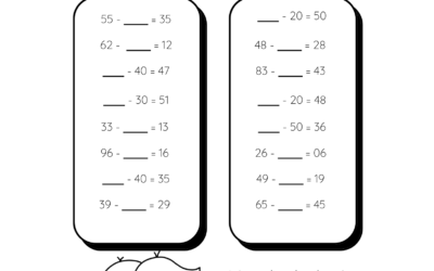 Find The Missing Number Subtraction Worksheet – Subtract Whole Tens from 2 Digit Numbers