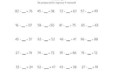 Grade 3 Subtraction Worksheet: Single Digit Subtraction From 2 Digits With Missing Number (No Regrouping)