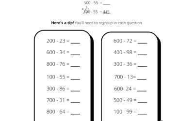 Subtraction From Whole Hundreds With 2 Digit Numbers (With Regrouping)