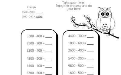 Subtraction with Whole hundreds from Whole Thousands (No Regrouping)