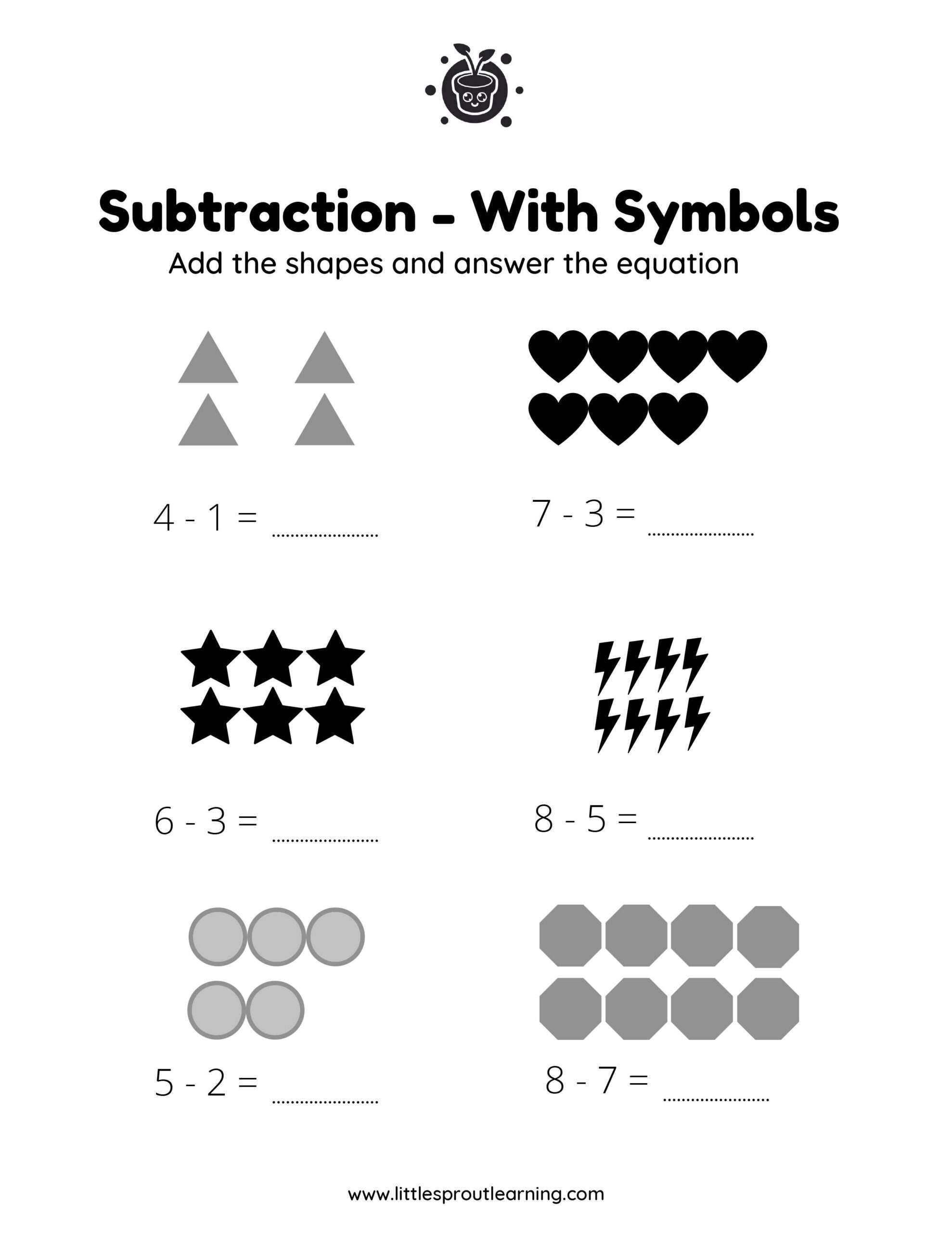 Subtraction With Symbols and Subtraction Single Digit