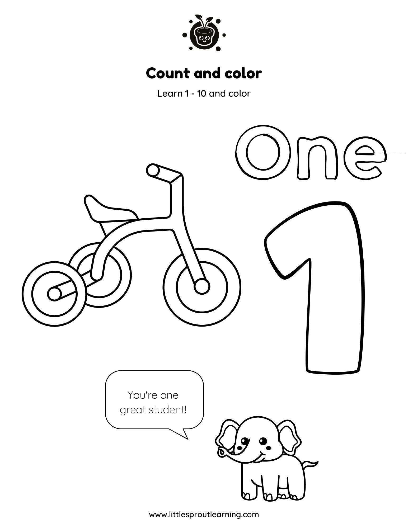 Kindergarten Count and Color Worksheets – One to 10