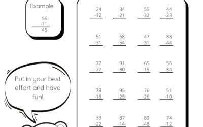 Stacked Subtraction With 2 digits between 1-99 – No borrowing