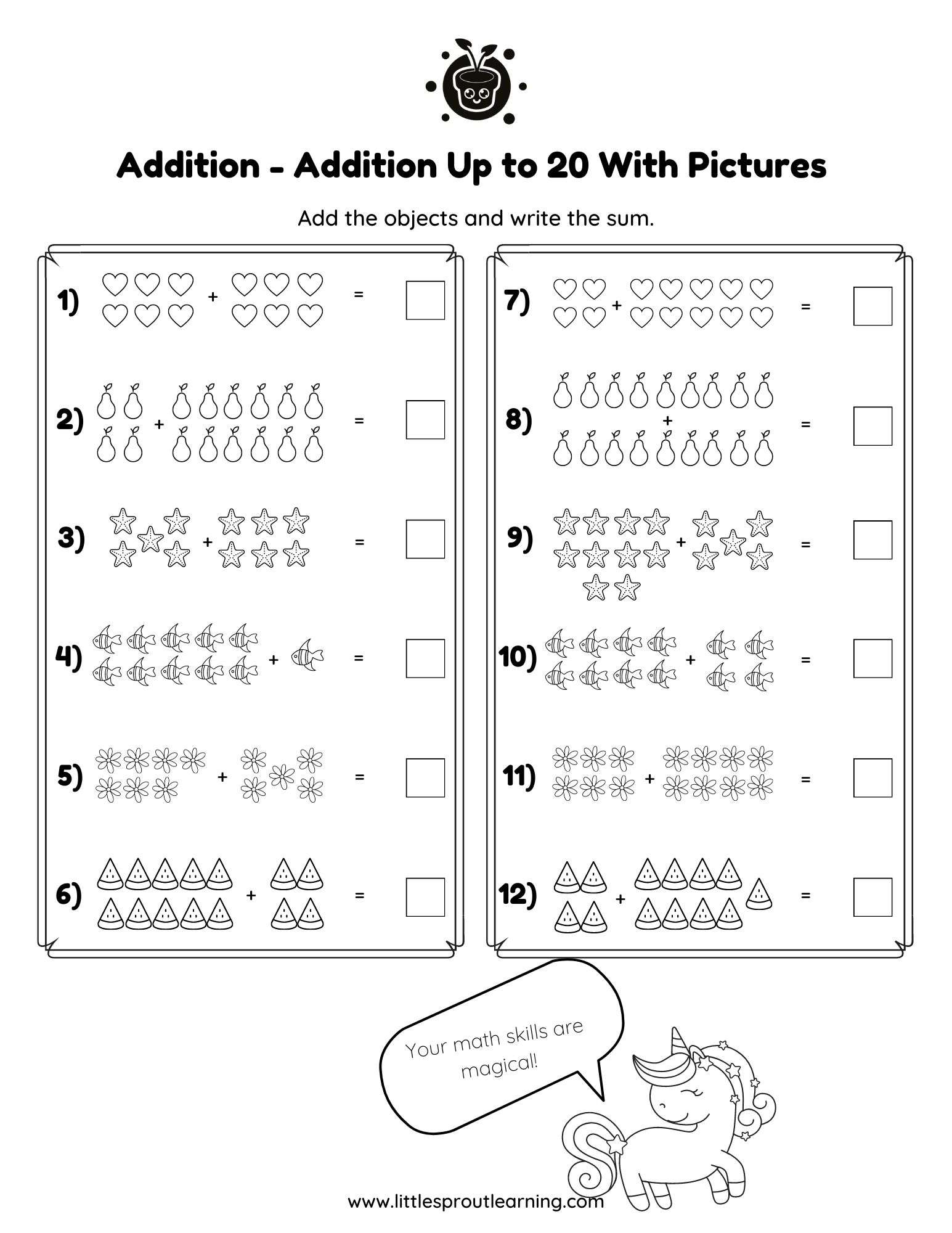 Addition Worksheet – Addition With Pictures Up to 20