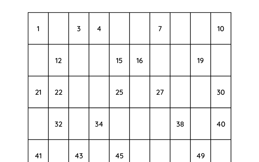 Counting Chart By 1 Up to 50 Fill In the Blanks