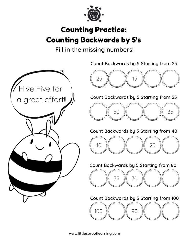 Counting Backwards by 5's Worksheet