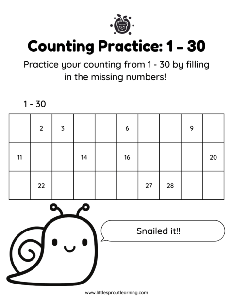 Count By 1 Up To 30 Fill In The Blanks | Little Sprout